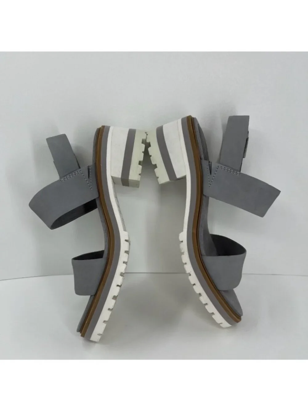 Timberland Violet Marsh 2-Band Sandals Womens 8.5 Nubuck Leather Block Heel Gray - Picture 7 of 13